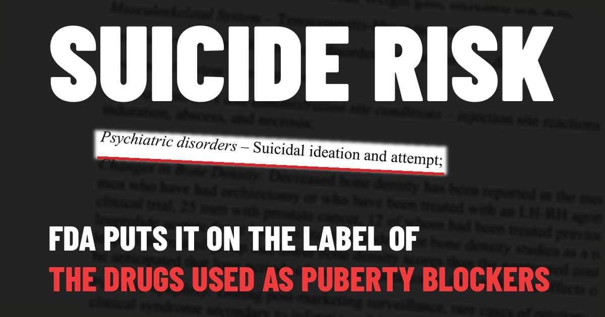 The FDA-approved 2026 Lupron label, with the line "Psychiatric disorders – Suicidal ideation and attempt" marked in red