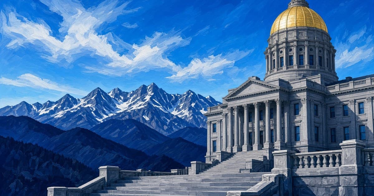 Ilustración editorial de la cúpula dorada del Capitolio del estado de Colorado