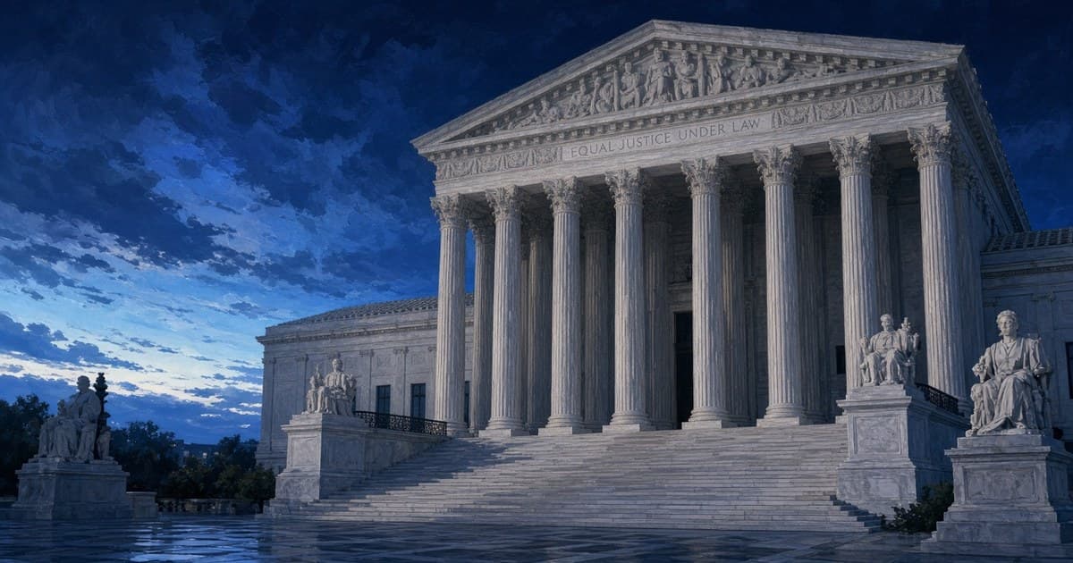 Ilustración editorial del edificio de la Corte Suprema de Estados Unidos